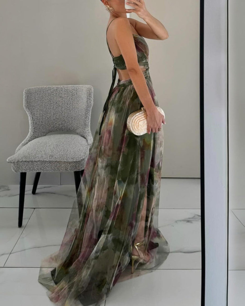 Vestido Largo Fluido con Estampado Floral