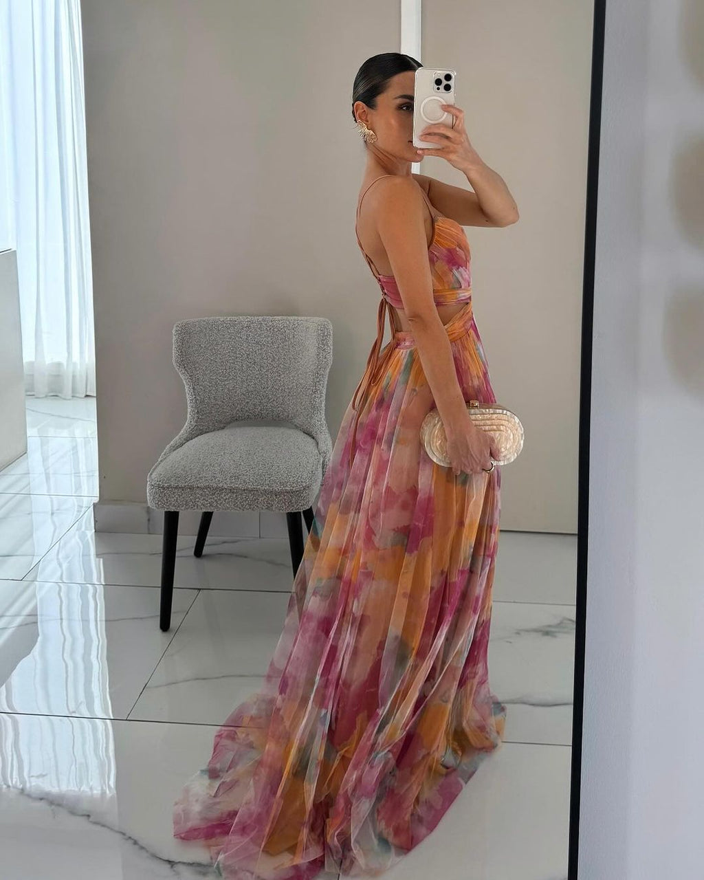 Vestido Largo Fluido con Estampado Floral
