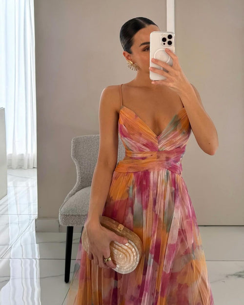 Vestido Largo Fluido con Estampado Floral