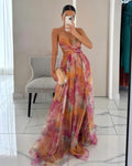 Vestido Largo Fluido con Estampado Floral