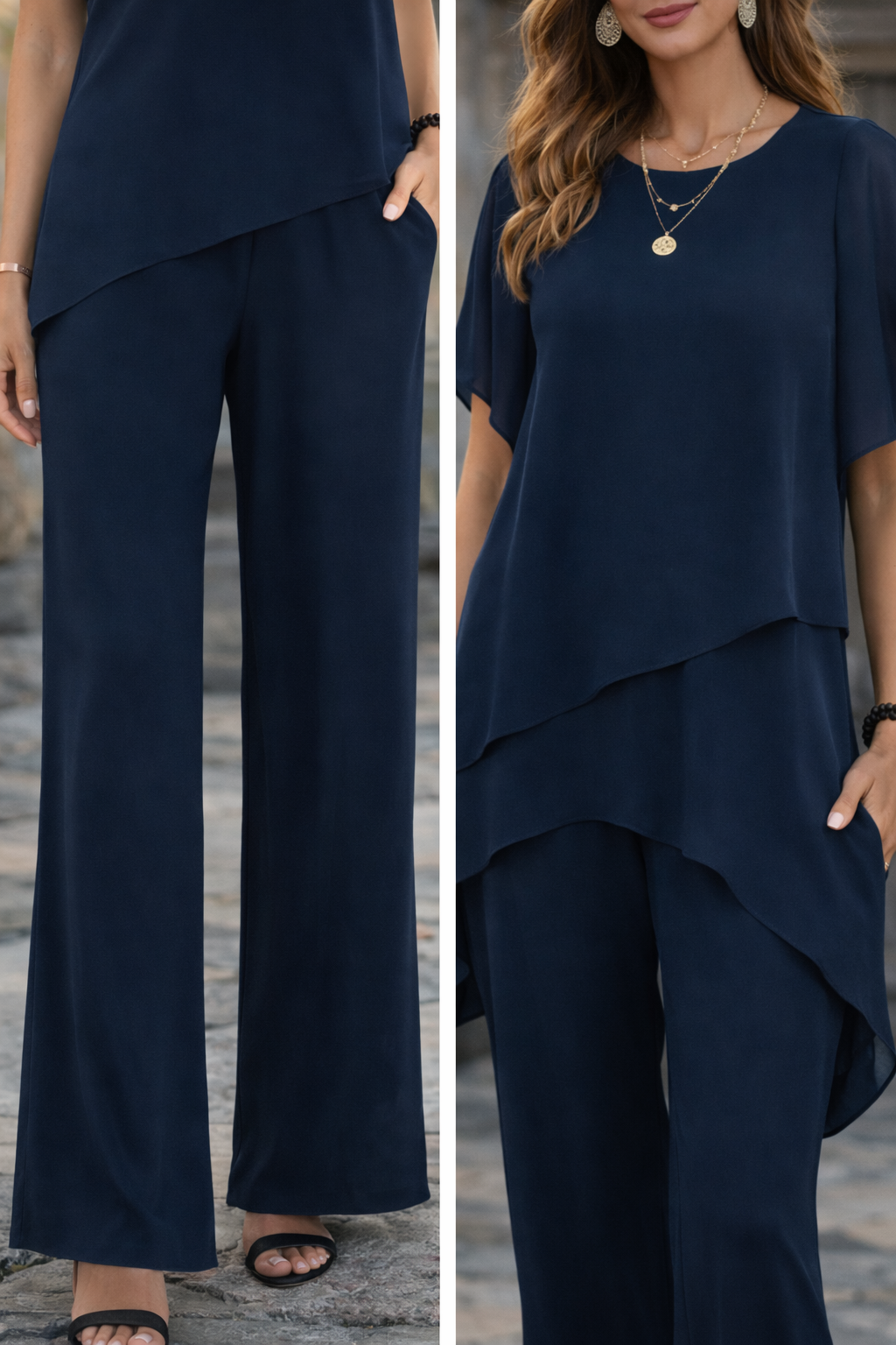 Conjunto Moderno de Top Asimétrico y Pantalón Fluido