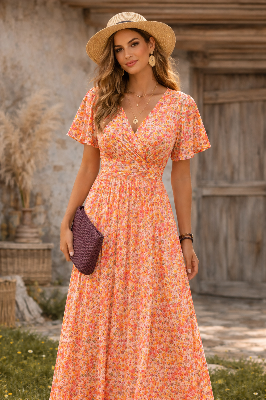 Bonito vestido vintage con estampado floral