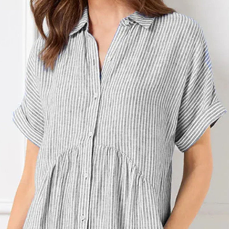 Vestido a rayas con cuello en V, elegante para el trabajo y el día a día