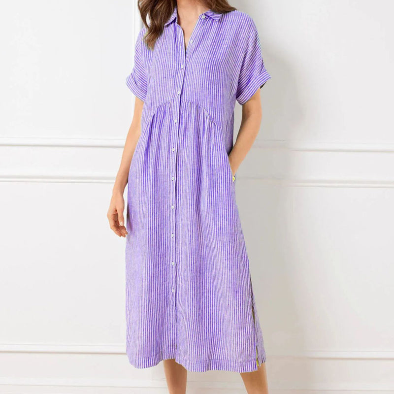 Vestido a rayas con cuello en V, elegante para el trabajo y el día a día