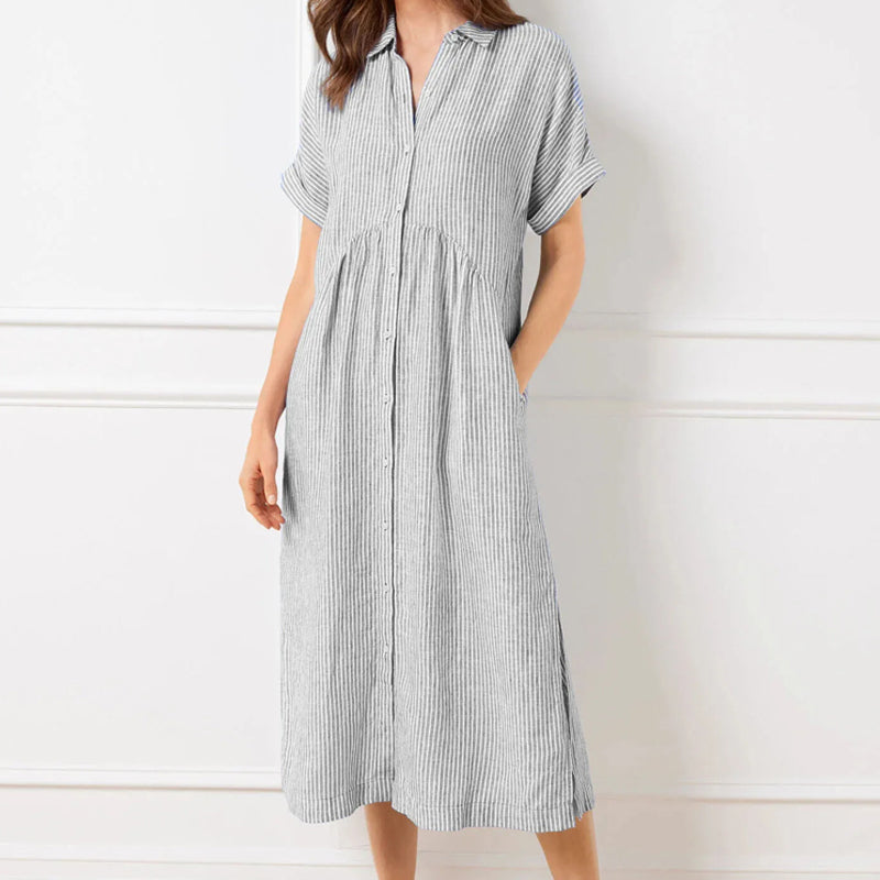 Vestido a rayas con cuello en V, elegante para el trabajo y el día a día