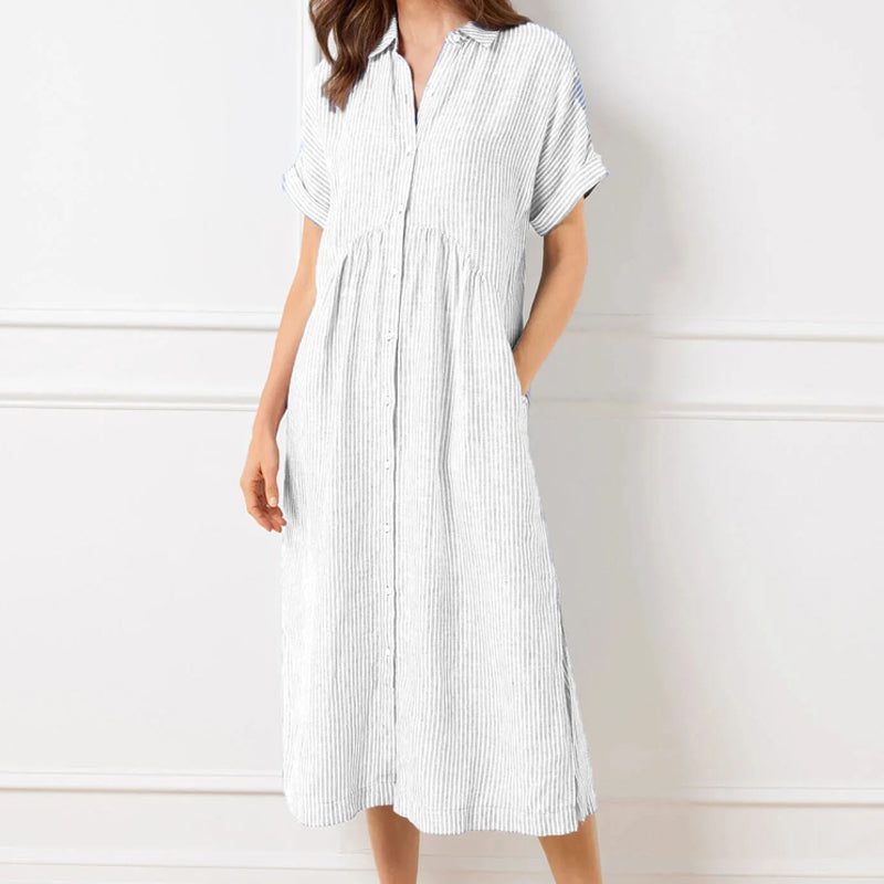 Vestido a rayas con cuello en V, elegante para el trabajo y el día a día