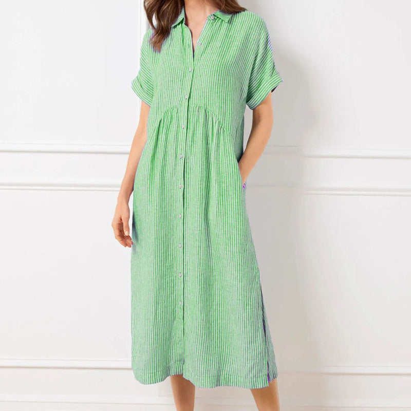 Vestido a rayas con cuello en V, elegante para el trabajo y el día a día