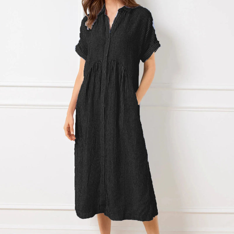 Vestido a rayas con cuello en V, elegante para el trabajo y el día a día