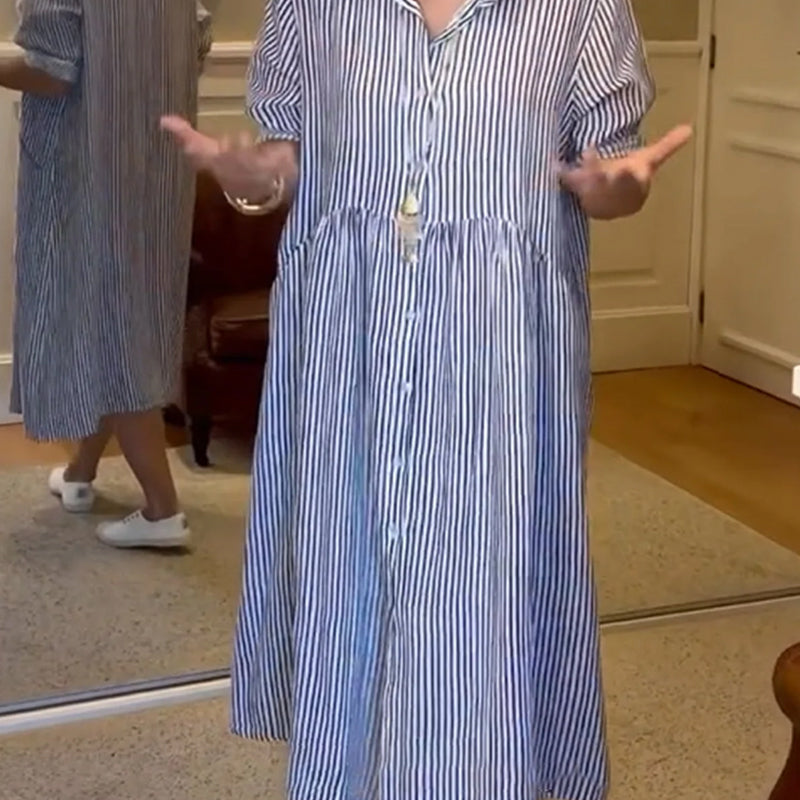Vestido a rayas con cuello en V, elegante para el trabajo y el día a día