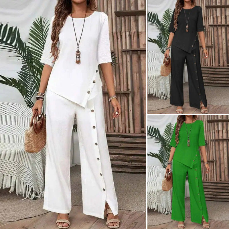 Conjunto de dos piezas para mujer, ideal para el trabajo y el tiempo libre.