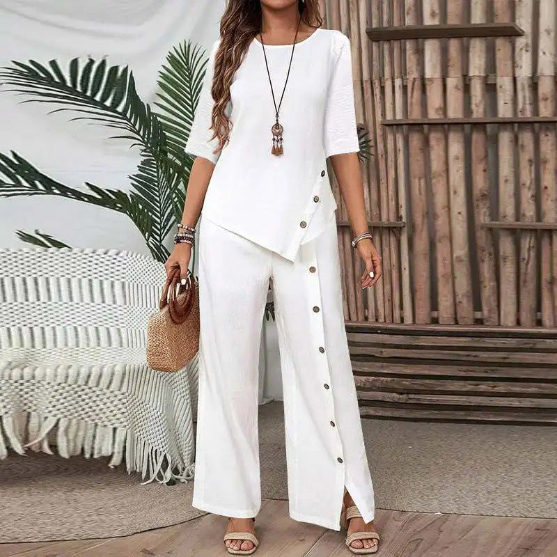 Conjunto de dos piezas para mujer, ideal para el trabajo y el tiempo libre.