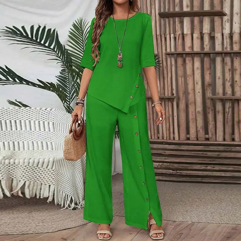 Conjunto de dos piezas para mujer, ideal para el trabajo y el tiempo libre.