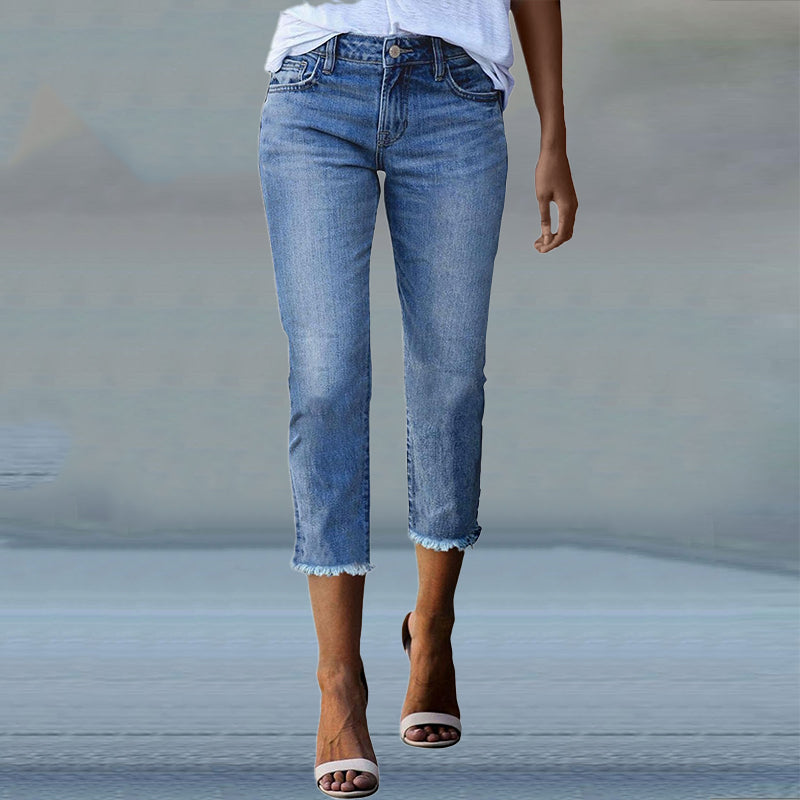 Pantalones vaqueros elásticos desgastados