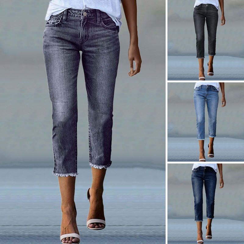 Pantalones vaqueros elásticos desgastados
