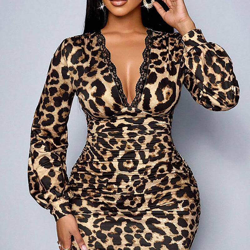 Vestido largo hasta la rodilla con estampado de leopardo para mujer