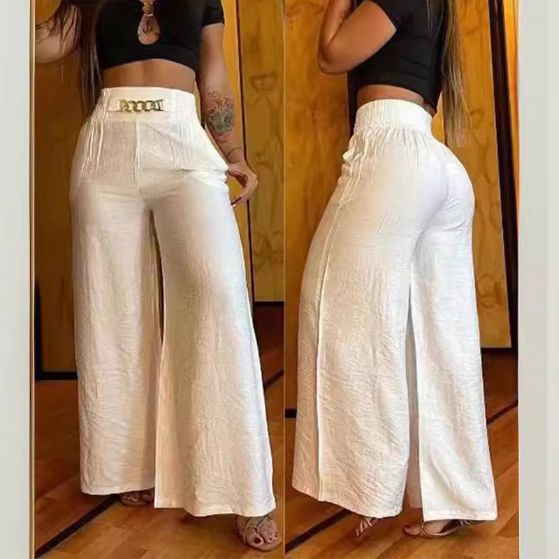 Pantalones de mujer de cintura alta, pierna ancha, detalle de cinturón y look versátil ✨